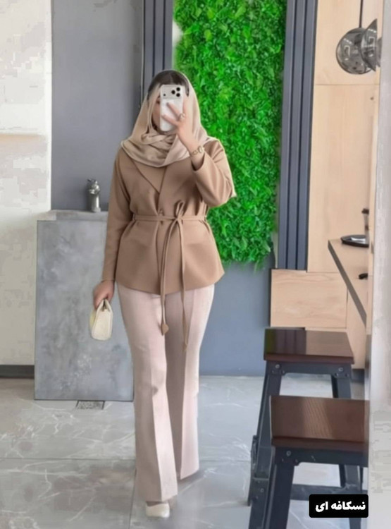 کت شلوار مهتاب زنانه مازراتی با کمربند نمای کامل