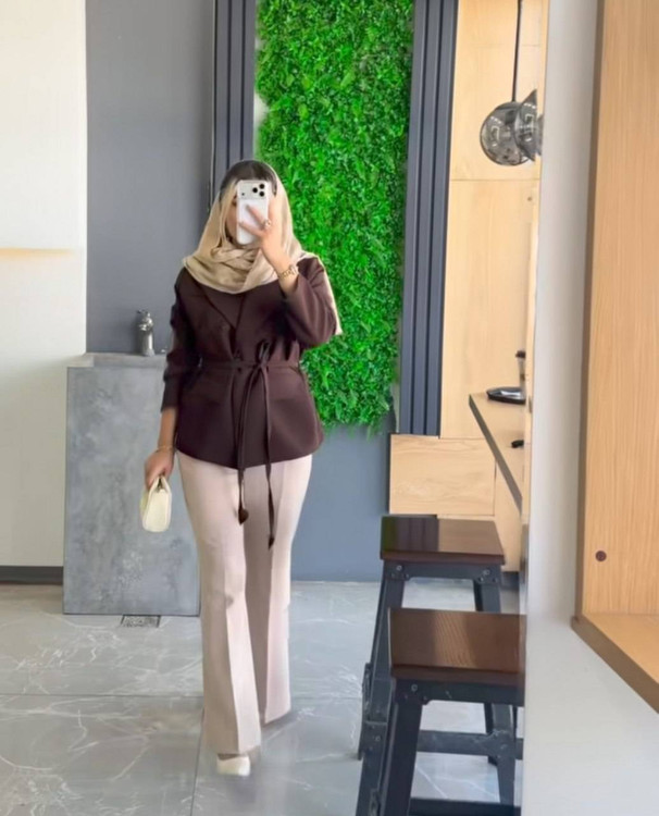کت شلوار مهتاب زنانه مازراتی با کمربند تنخور