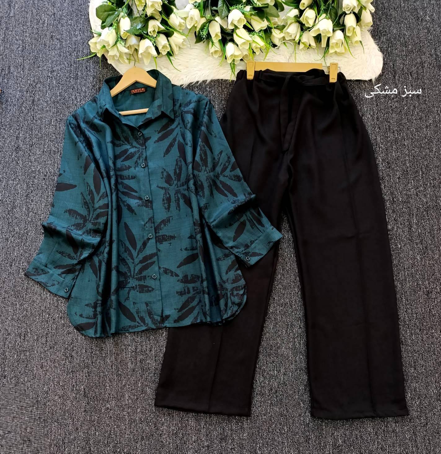 ست شومیز شلوار برگ زنانه شانتون وارداتی نمای پشت