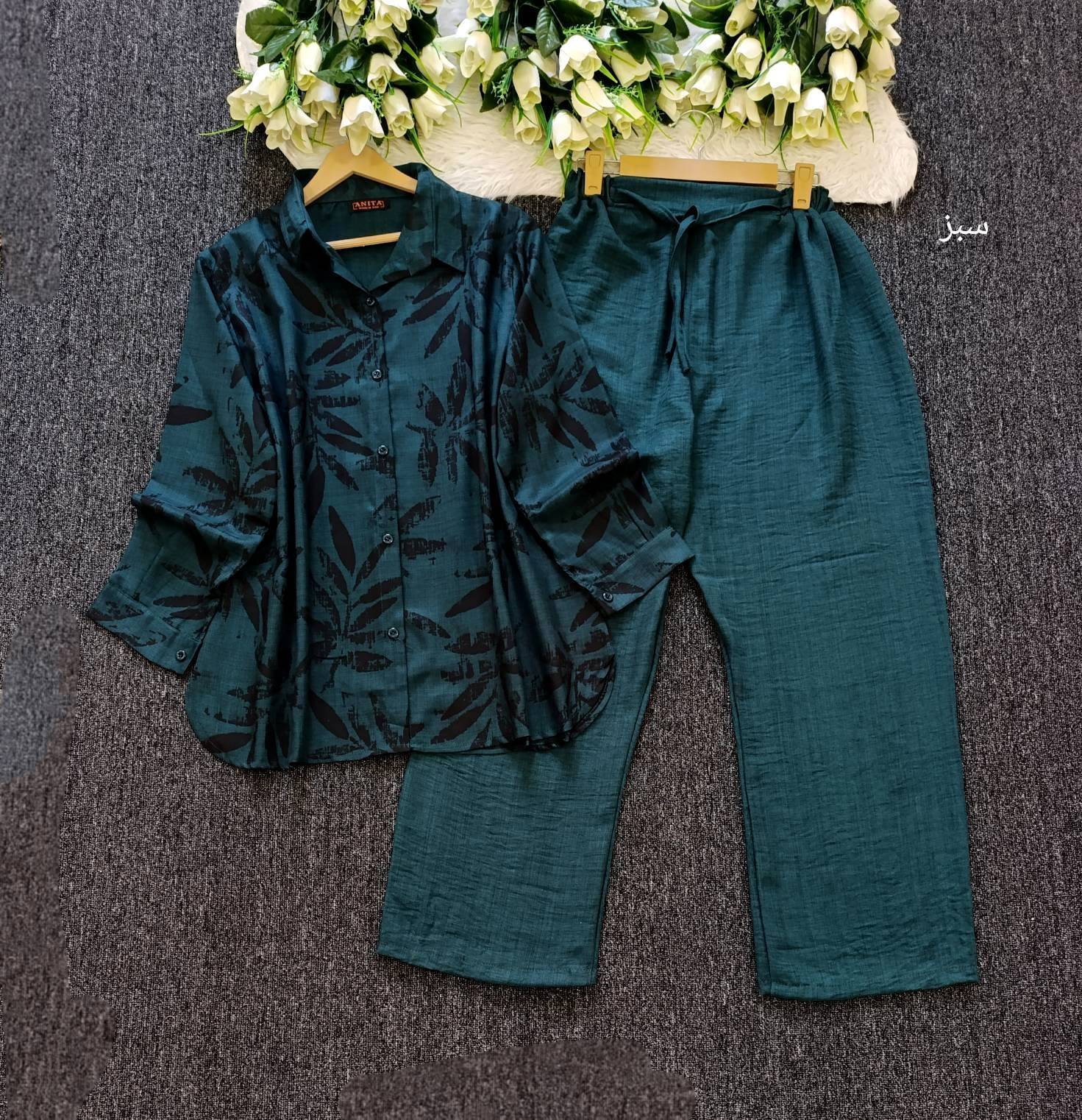 ست شومیز شلوار برگ زنانه شانتون وارداتی نمای نزدیک