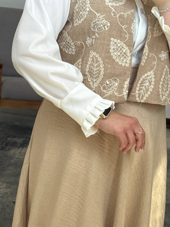 ست زنانه ۳ تیکه مدل سوزندوزی k - طرح سوزندوزی - آروما فشن