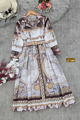 پیراهن طرح دار نازلی زیورمن NH جنس ابریشمی درجه ۱ - آروما فشن