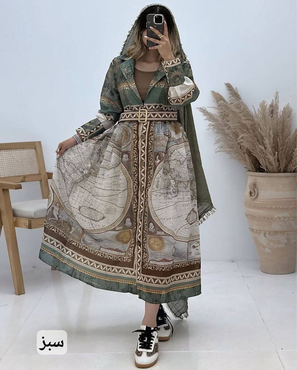پیراهن طرح دار نازلی زیورمن NH جنس ابریشمی درجه ۱ - آروما فشن