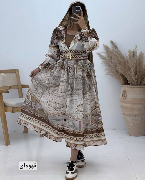 پیراهن طرح دار نازلی زیورمن NH جنس ابریشمی درجه ۱ - آروما فشن