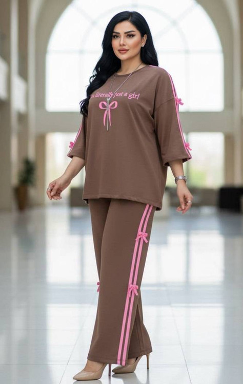 ست تیشرت شلوار زنانه مدل پاپیون F - جنس پنبه گلکسی - آروما فشن