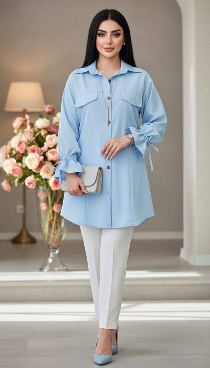 مانتو زنانه مدل داکرون آستین عروسکی F - جنس داکرون - آروما فشن