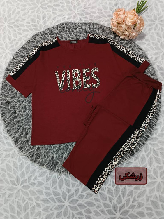ست تیشرت شلوار زنانه مدل VIBES F گلکسی پنبه درجه ۱ - آروما فشن