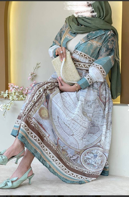 پیراهن طرح دار نازلی زیورمن NH جنس ابریشمی درجه ۱ - آروما فشن