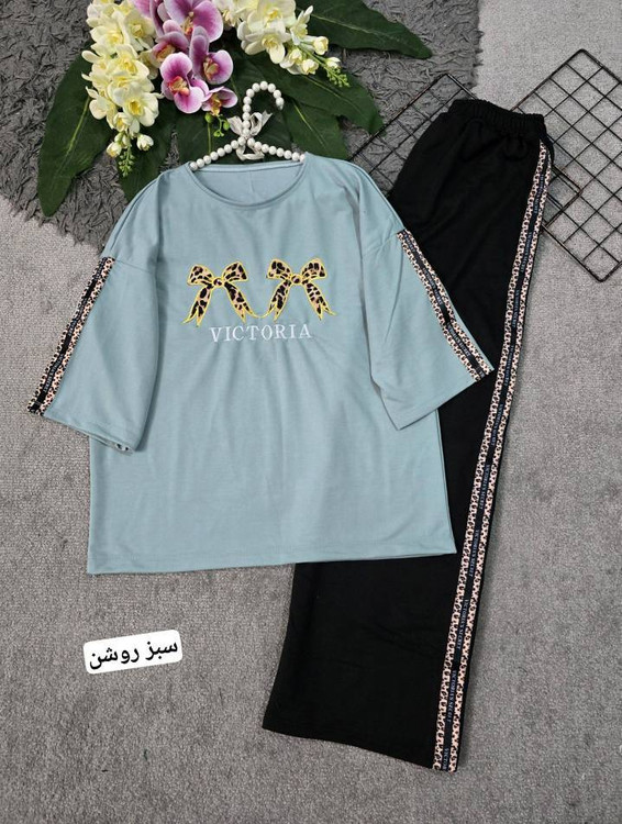 ست تیشرت شلوار زنانه مدل ویکتوریا جنس گلکسی پنبه درجه ۱ k - تصویر 21 - ست زنانه