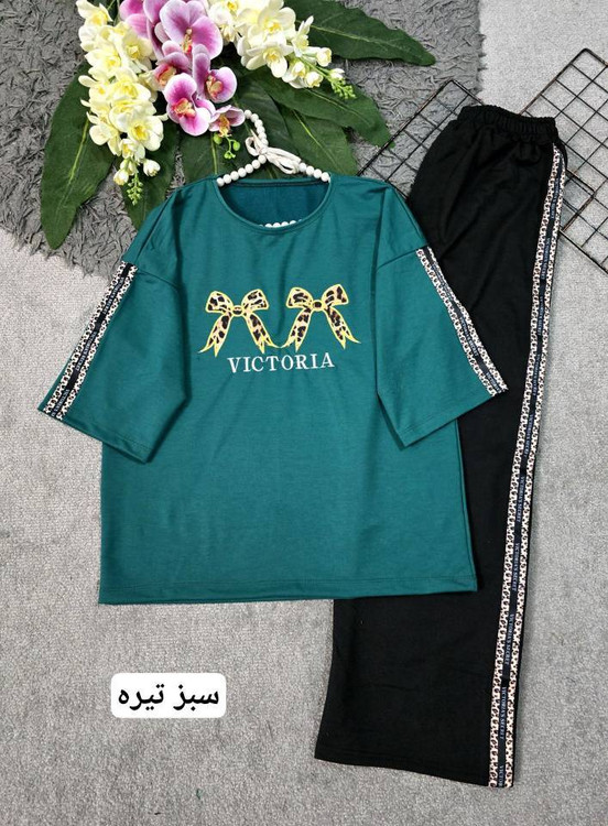 ست تیشرت شلوار زنانه مدل ویکتوریا جنس گلکسی پنبه درجه ۱ k - تصویر 22 - ست زنانه