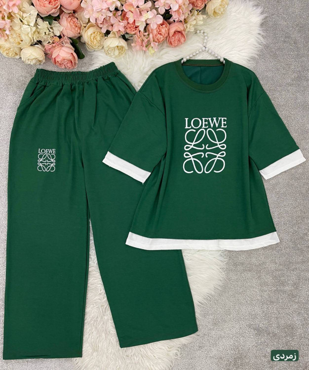 ست دو تیکه تیشرت و شلوار مدل LOEWE جنس گلکسی پنبه درجه k - تصویر 2 - ست زنانه