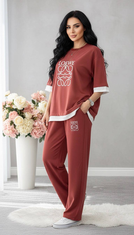 ست دو تیکه تیشرت و شلوار مدل LOEWE جنس گلکسی پنبه درجه k - تصویر 24 - ست زنانه