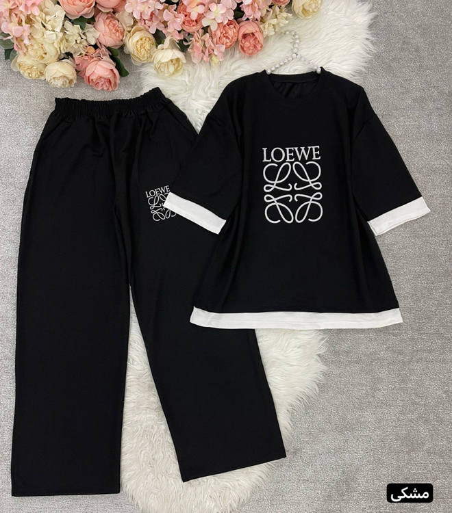 ست دو تیکه تیشرت و شلوار مدل LOEWE جنس گلکسی پنبه درجه k - تصویر 7 - ست زنانه