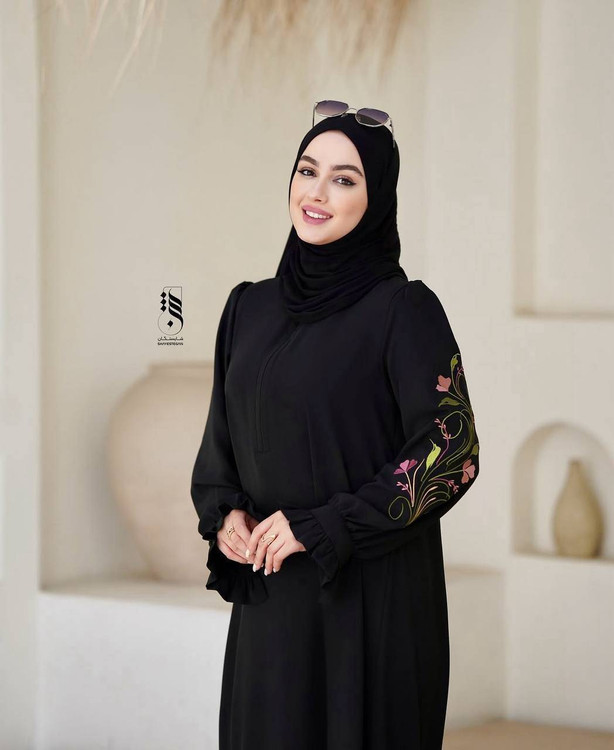 عبا زنانه مدل فرشته گل دوزی جنس الیزه درجه ۱ k F - تصویر 4