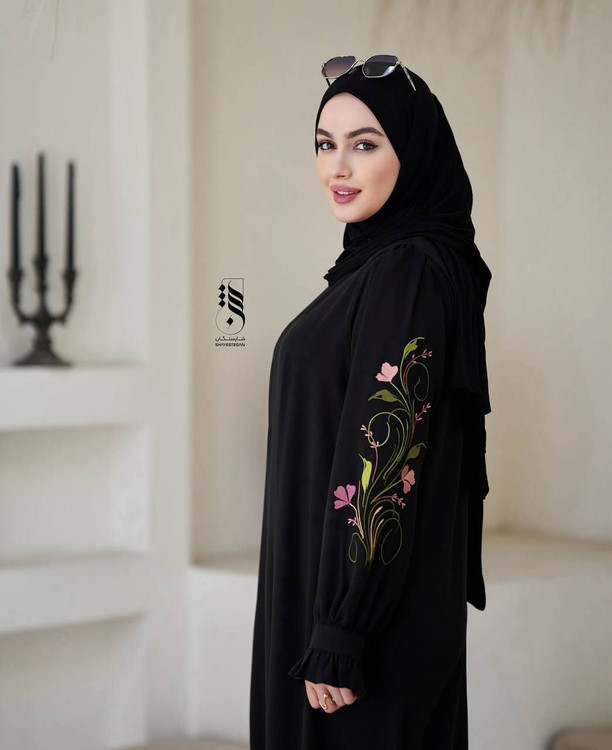 عبا زنانه مدل فرشته گل دوزی جنس الیزه درجه ۱ k F - تصویر 5