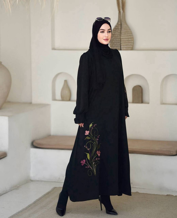عبا زنانه مدل فرشته گل دوزی جنس الیزه درجه ۱ k F - تصویر 7
