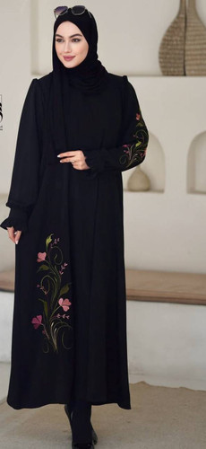 عبا زنانه مدل فرشته گل دوزی جنس الیزه درجه ۱ k F - تصویر 1