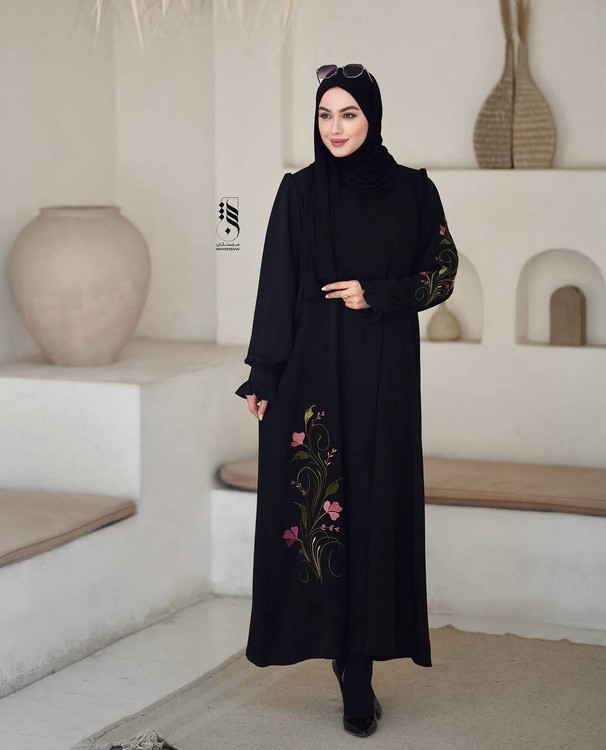عبا زنانه مدل فرشته گل دوزی جنس الیزه درجه ۱ k F - تصویر 6