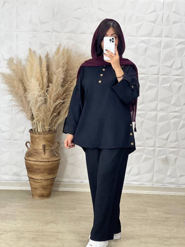 ست شومیز شلوار زنانه مدل بغل دکمهF جنس سوپر آیوا درجه ۱ - تصویر 1 - ست زنانه