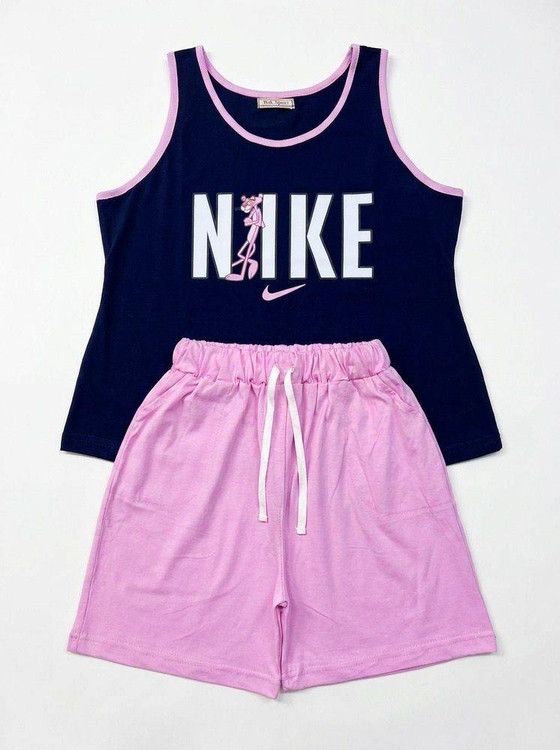 تاپ و شورتک دخترانه مدل Nike پلنگ صورتی جنس سوپر پنبه درجه ۱ تضمینی H - لباس راحتی و خانگی زنانه (ستهای پنبهای)🏠💖