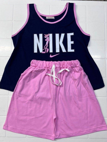 تاپ و شورتک دخترانه مدل Nike پلنگ صورتی جنس سوپر پنبه درجه ۱ تضمینی H - لباس راحتی و خانگی زنانه (ستهای پنبهای)🏠💖