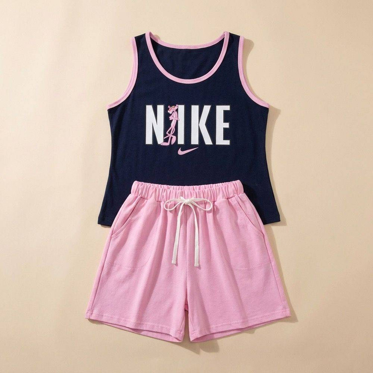 تاپ و شورتک دخترانه مدل Nike پلنگ صورتی جنس سوپر پنبه درجه ۱ تضمینی H - لباس راحتی و خانگی زنانه (ستهای پنبهای)🏠💖