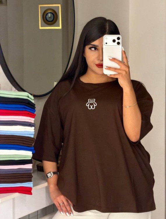 تیشرت زنانه مدل خرس H جنس نخ پنبه درجه ۱ آرومافشن - تیشرت شیک زنانه
