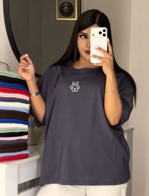 تیشرت زنانه مدل خرس H جنس نخ پنبه درجه ۱ آرومافشن - تیشرت شیک زنانه
