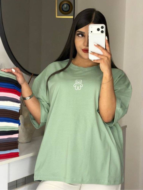 تیشرت زنانه مدل خرس H جنس نخ پنبه درجه ۱ آرومافشن - تیشرت شیک زنانه