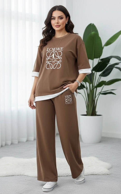 ست دو تیکه تیشرت و شلوار مدل LOEWE جنس گلکسی پنبه درجه F - لباس راحتی و خانگی زنانه (ستهای پنبهای)🏠💖