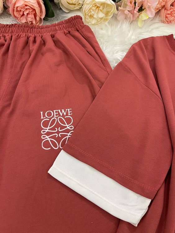 ست دو تیکه تیشرت و شلوار مدل LOEWE جنس گلکسی پنبه درجه F - لباس راحتی و خانگی زنانه (ستهای پنبهای)🏠💖