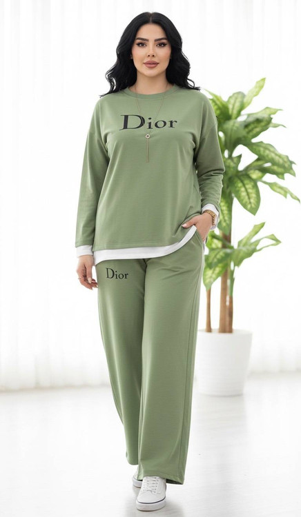 ست دو تیکه تیشرت و شلوار زنانه مدل دیور Dior جنس گلکسی پنبه درجه ۱ k - لباس راحتی و خانگی زنانه (ستهای پنبهای)🏠💖
