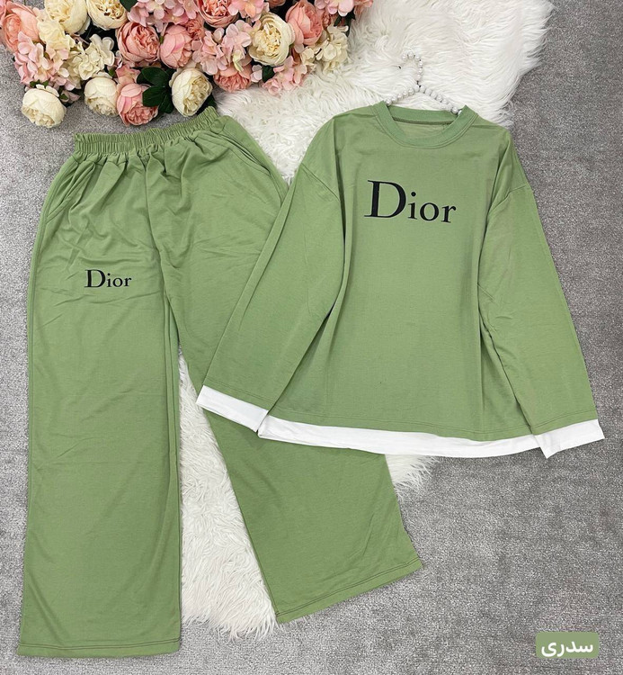 ست دو تیکه تیشرت و شلوار زنانه مدل دیور Dior جنس گلکسی پنبه درجه ۱ k - لباس راحتی و خانگی زنانه (ستهای پنبهای)🏠💖