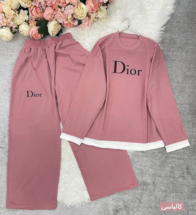 ست دو تیکه تیشرت و شلوار زنانه مدل دیور Dior جنس گلکسی پنبه درجه ۱ k - لباس راحتی و خانگی زنانه (ستهای پنبهای)🏠💖