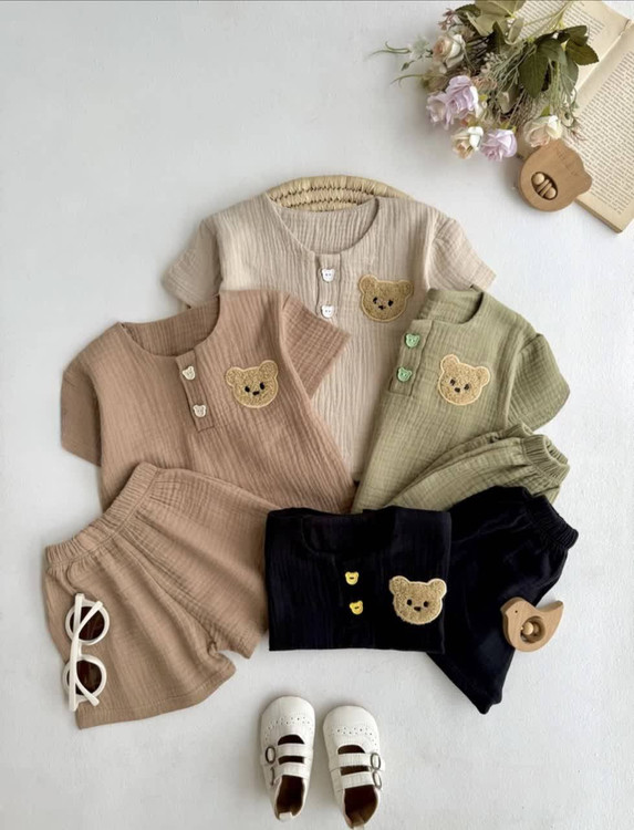 ست تیشرت شلوارک مدل تدی جنس موسلین درجه N۱ - پوشاک کودک و نوجوان 👕🧢