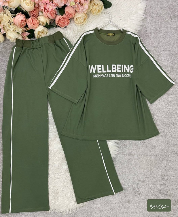 ست دو تیکه تیشرت و شلوار زنانه مدل wellbeing جنس گلکسی پنبه درجه ۱ kF - لباس راحتی و خانگی زنانه (ستهای پنبهای)🏠💖