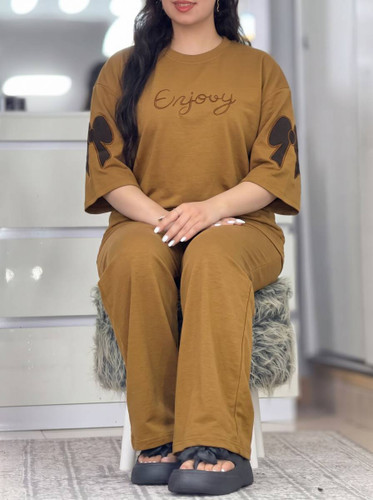 ست دو تیکه تیشرت و شلوار زنانه مدل فرنیا جنس گلکسی پنبه درجه ۱ F - لباس راحتی و خانگی زنانه (ستهای پنبهای)🏠💖