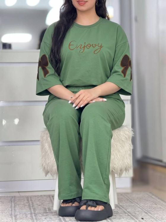 ست دو تیکه تیشرت و شلوار زنانه مدل فرنیا جنس گلکسی پنبه درجه ۱ F - لباس راحتی و خانگی زنانه (ستهای پنبهای)🏠💖