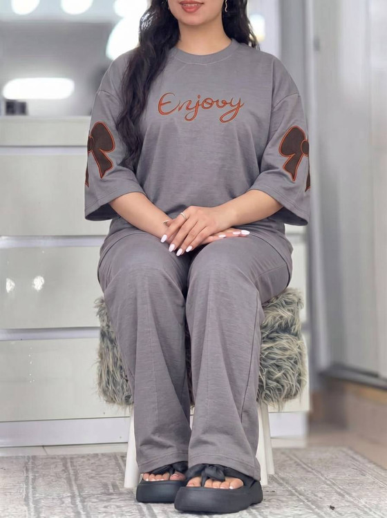 ست دو تیکه تیشرت و شلوار زنانه مدل فرنیا جنس گلکسی پنبه درجه ۱ F - لباس راحتی و خانگی زنانه (ستهای پنبهای)🏠💖