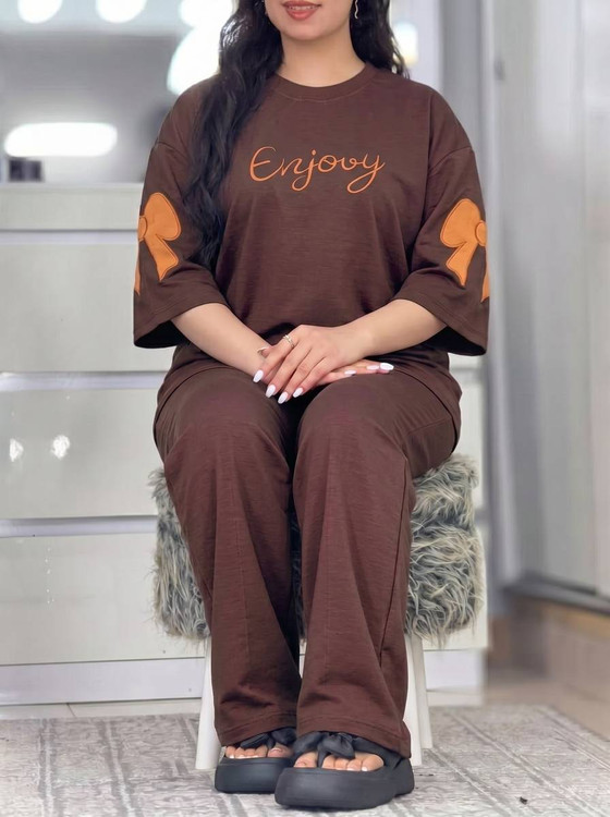 ست دو تیکه تیشرت و شلوار زنانه مدل فرنیا جنس گلکسی پنبه درجه ۱ F - لباس راحتی و خانگی زنانه (ستهای پنبهای)🏠💖