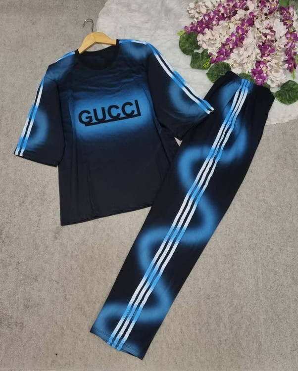 ست دو تیکه تیشرت و شلوار زنانه مدل GUCCI جنس پنبه درجه ۱ M
