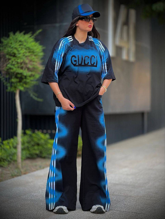 ست دو تیکه تیشرت و شلوار زنانه مدل GUCCI جنس پنبه درجه ۱ M