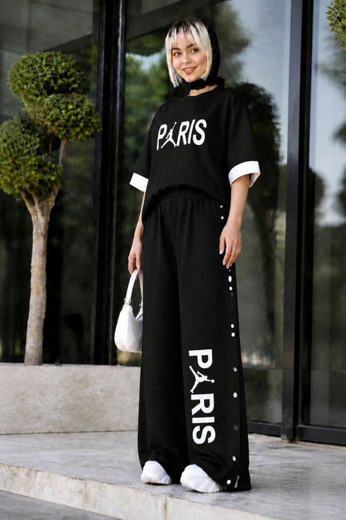 ست دو تیکه تیشرت و شلوار زنانه مدل مهربان / Paris جنس گلکسی پنبه درجه ۱ H
