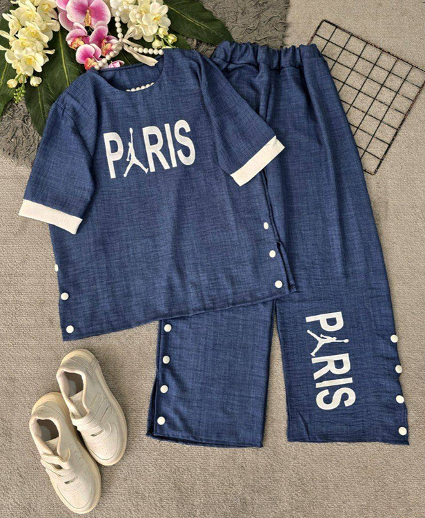 ست دو تیکه تیشرت و شلوار زنانه مدل مهربان / Paris جنس گلکسی پنبه درجه ۱ H