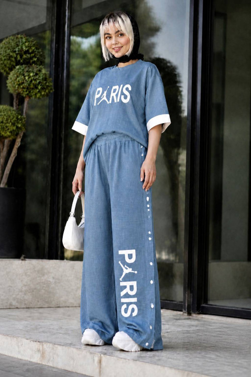 ست دو تیکه تیشرت و شلوار زنانه مدل مهربان / Paris جنس گلکسی پنبه درجه ۱ H