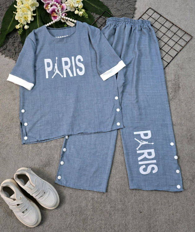 ست دو تیکه تیشرت و شلوار زنانه مدل مهربان / Paris جنس گلکسی پنبه درجه ۱ H