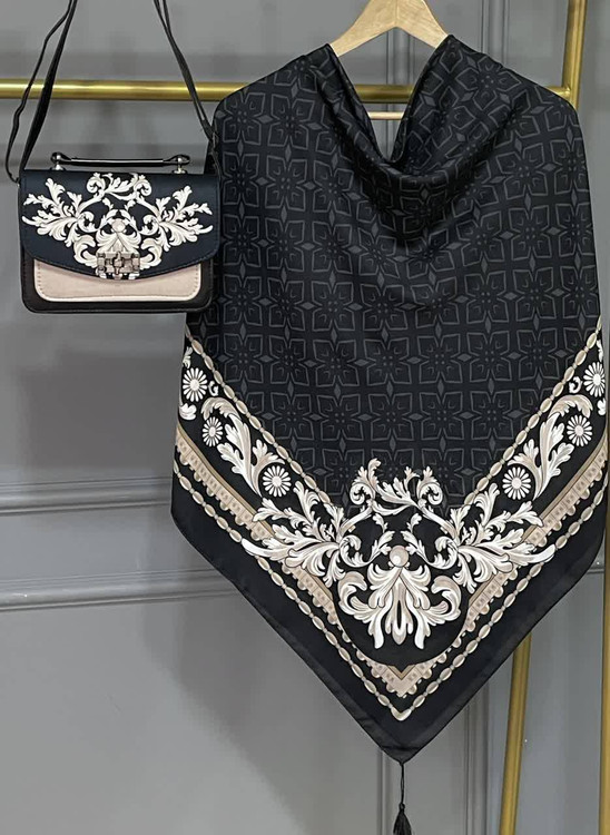 ست کیف و روسری زنانه مدل گلسا F جنس نخی منگوله دار درجه ۱