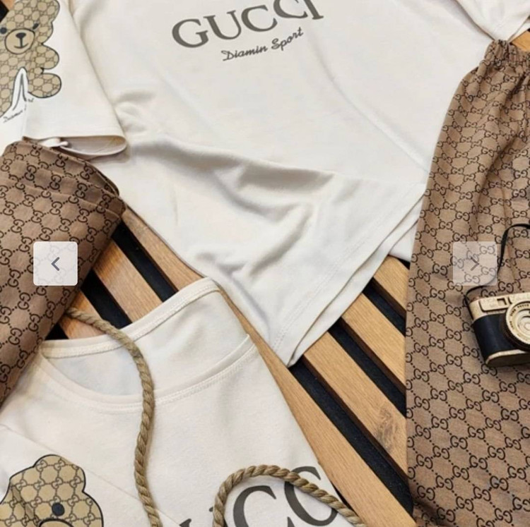 ست تیشرت شلوار زنانه جنس دورس پنبه اعلا و درجه ۱ مدل Gucci طرح خرسی F