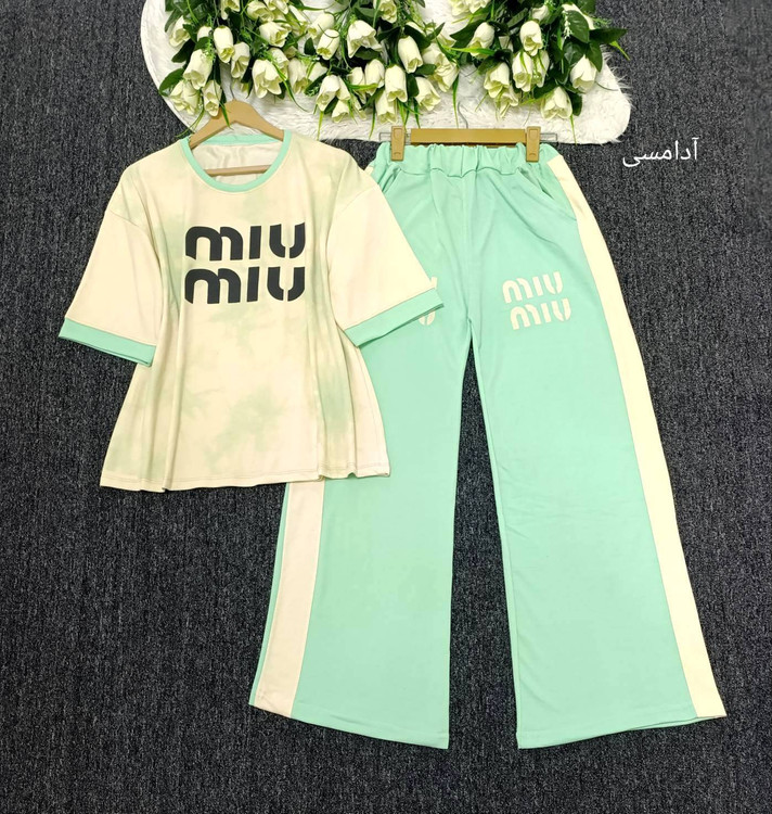 ست تیشرت شلوار زنانه مدل miu miu گازوئیلی جنس گلکسی پنبه درجه ی 1 با لطافت بالا F