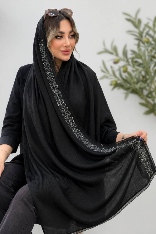 شال زنانه گلدوزی گلاب جنس کریشه پلاس گلدوزی ودانتل و درجه ۱ مزونی ✅